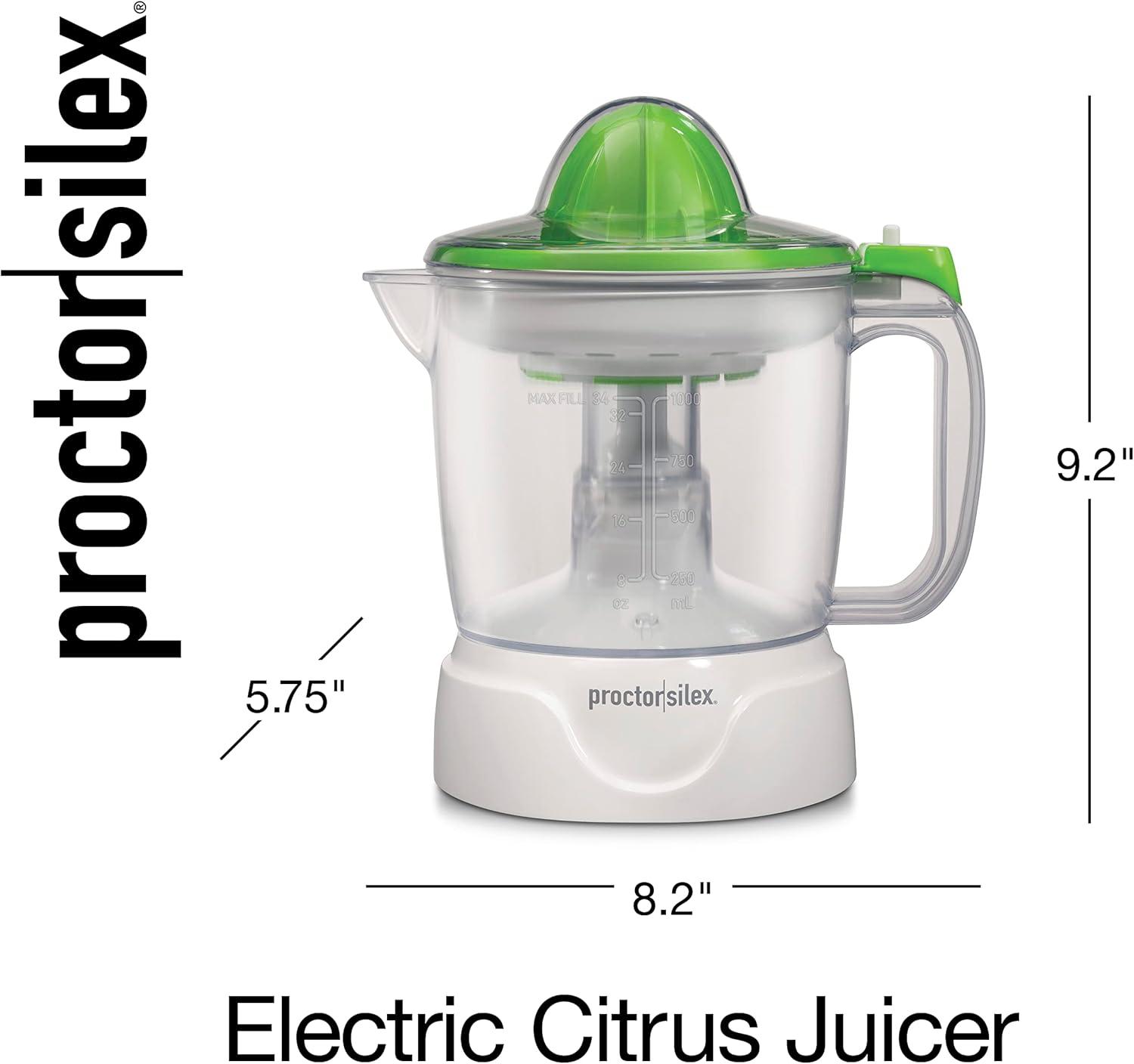 imageProctor Silex Electric Citrus Juicer Machine 34 oz for Orange Lemon Grapefruit Juice White amp Green 66337