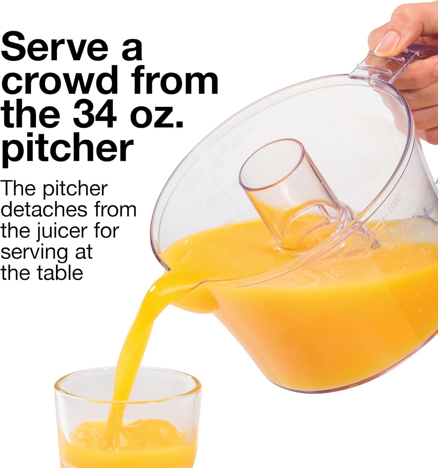 imageProctor Silex Electric Citrus Juicer Machine Large 34 oz Pitcher Pressure Activated 2 Reamers for Big and Small Fruit Pulp Control for Orange Lemon Grapefruit Juice White amp Green 66340White