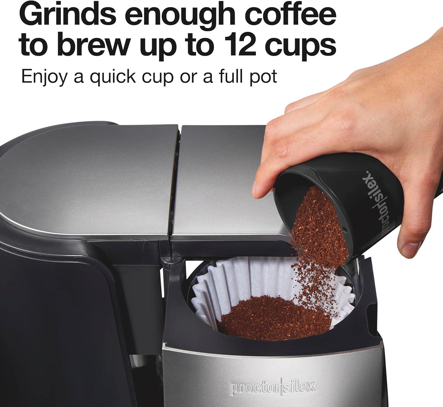 imageProctor Silex Electric Coffee Grinder for Beans Spices and More Stainless Steel Blades 12 Cups BrownBlack