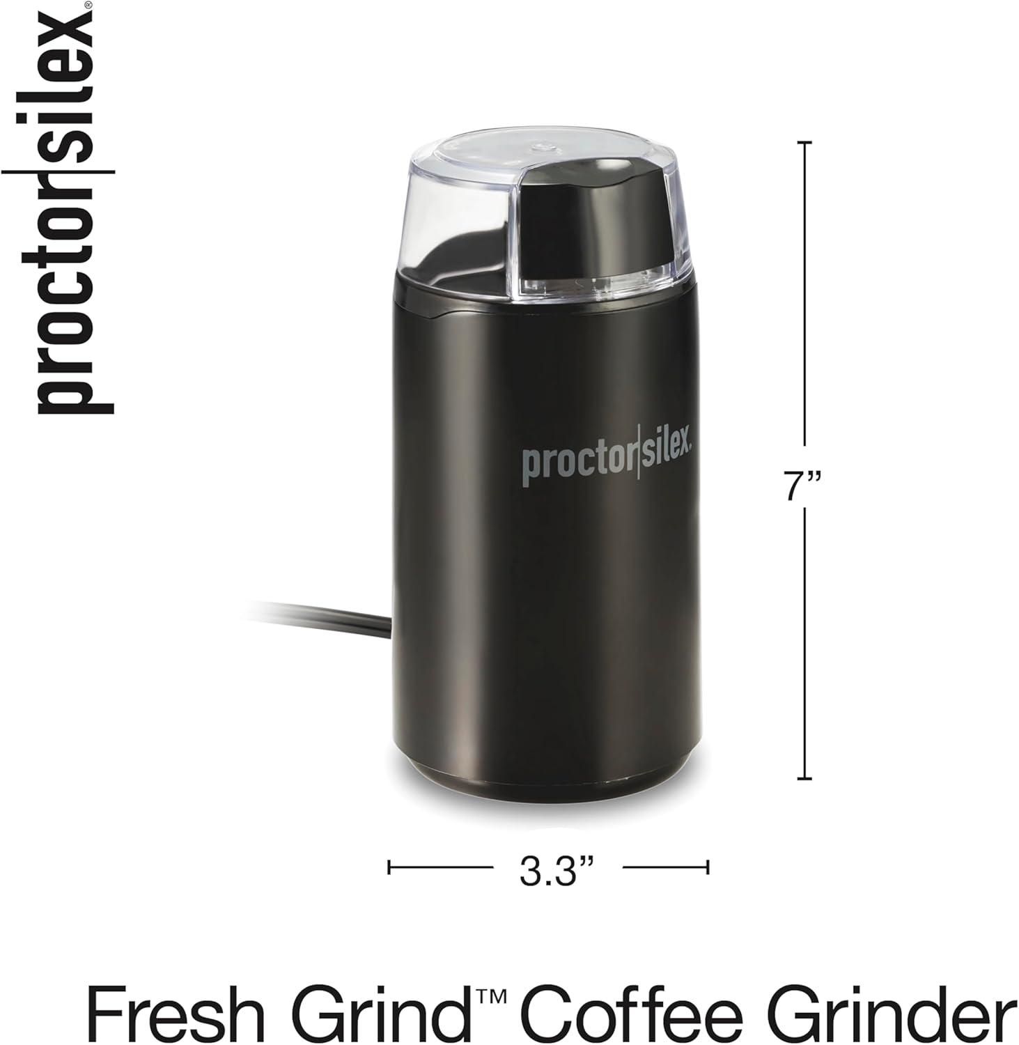 imageProctor Silex Electric Coffee Grinder for Beans Spices and More Stainless Steel Blades 12 Cups BrownBlack