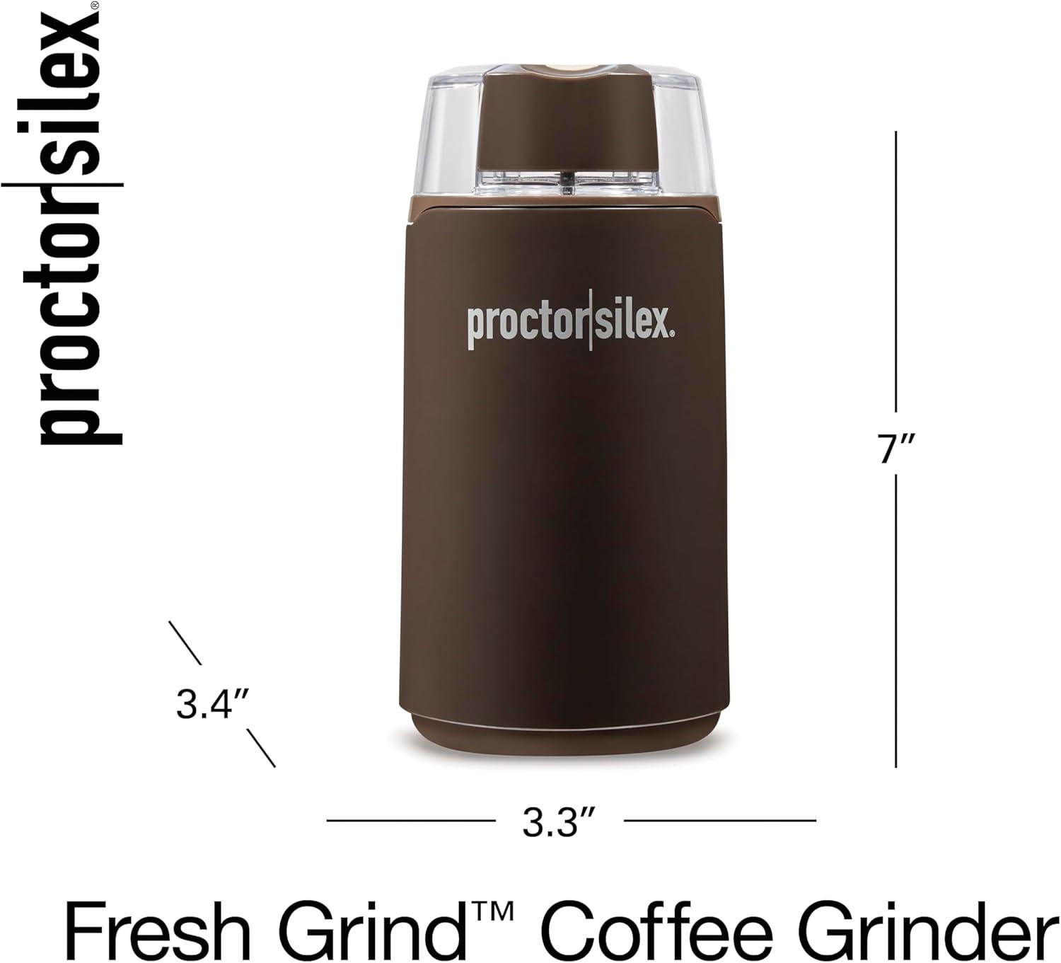 imageProctor Silex Electric Coffee Grinder for Beans Spices and More Stainless Steel Blades 12 Cups BrownBrown