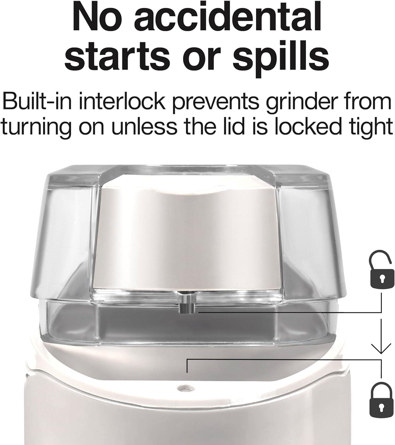 imageProctor Silex Electric Coffee Grinder for Beans Spices and More Stainless Steel Blades 12 Cups BrownWhite