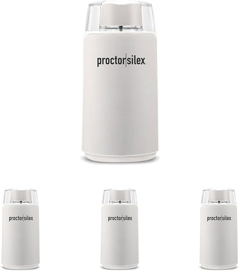 imageProctor Silex Electric Coffee Grinder for Beans Spices and More Stainless Steel Blades 12 Cups BrownWhite