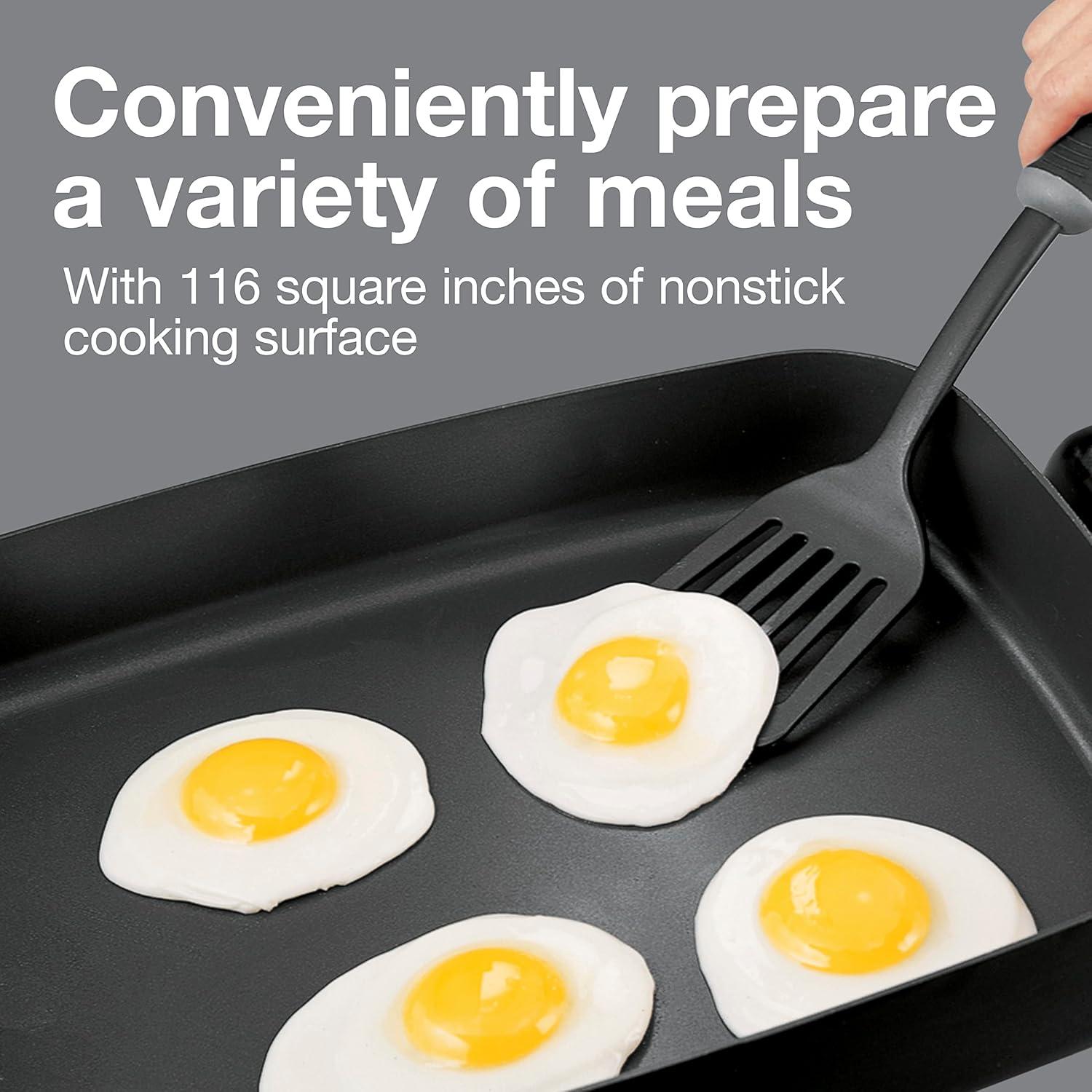 imageProctor Silex Electric Skillet with Lid 116 sq in Nonstick Cooking Surface for Frying Sauteing Simmering and Braising Adjustable Temp 200 to 400 F Black 38526PS