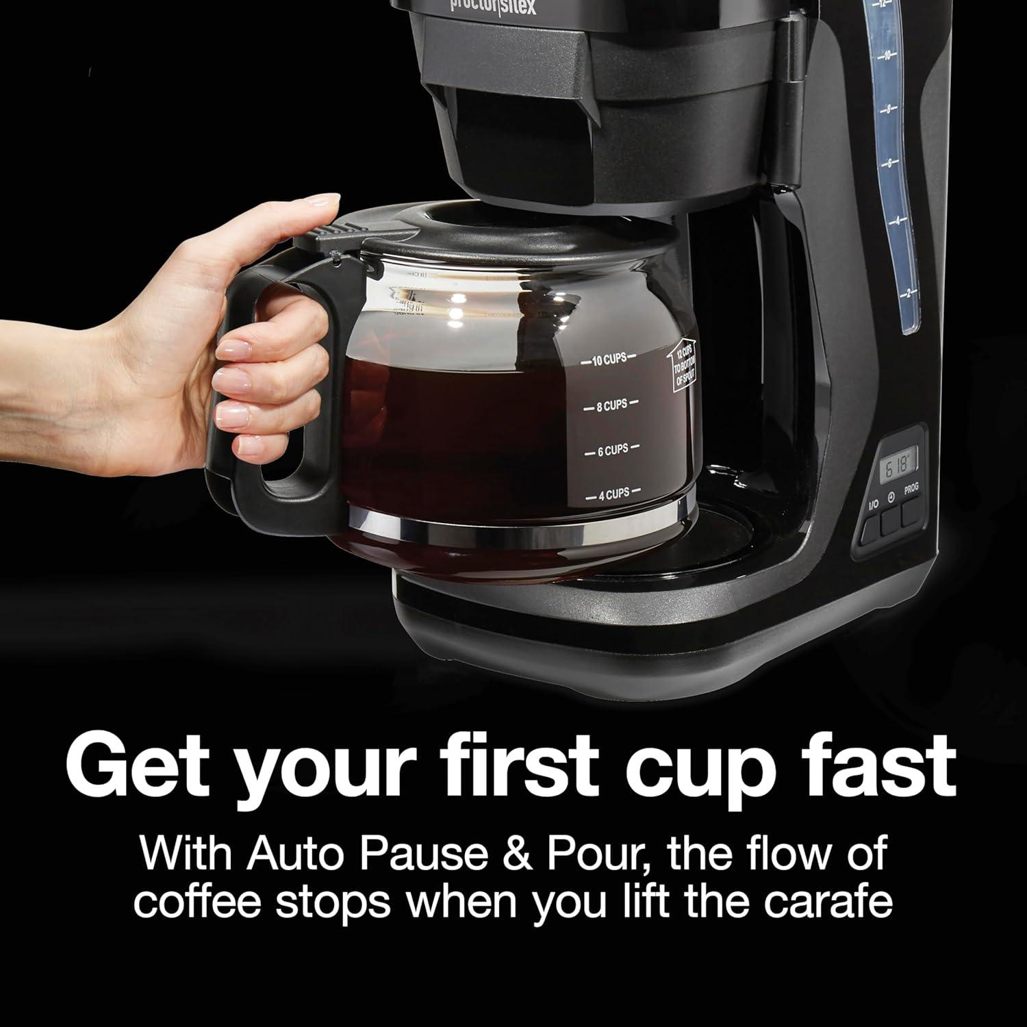 imageProctor Silex FrontFill Drip Coffee Maker Digital amp Programmable 12 Cup Glass Carafe Black and Silver 43685PSCompact