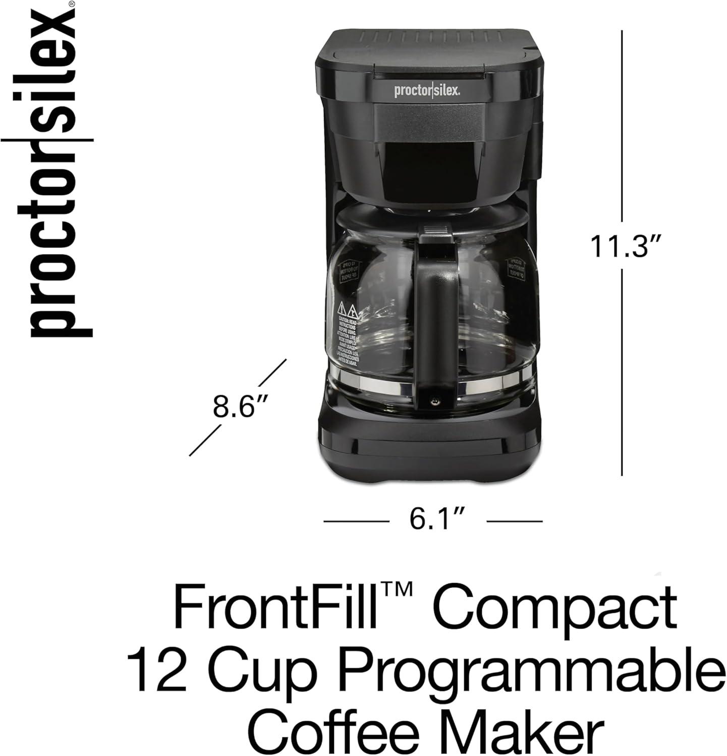 imageProctor Silex FrontFill Drip Coffee Maker Digital amp Programmable 12 Cup Glass Carafe Black and Silver 43685PSCompact