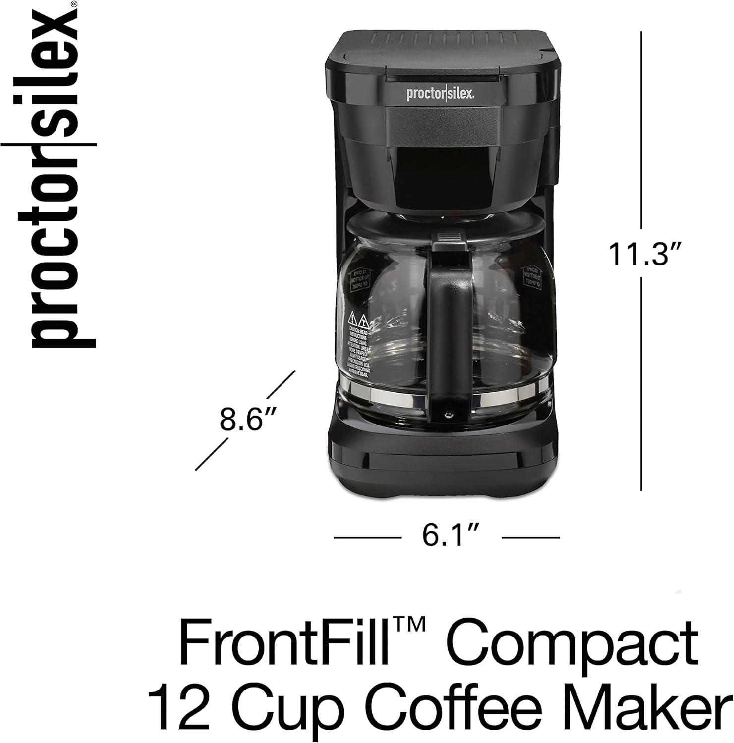 imageProctor Silex FrontFill Drip Coffee Maker Digital amp Programmable 12 Cup Glass Carafe Black and Silver 43685PSCompact