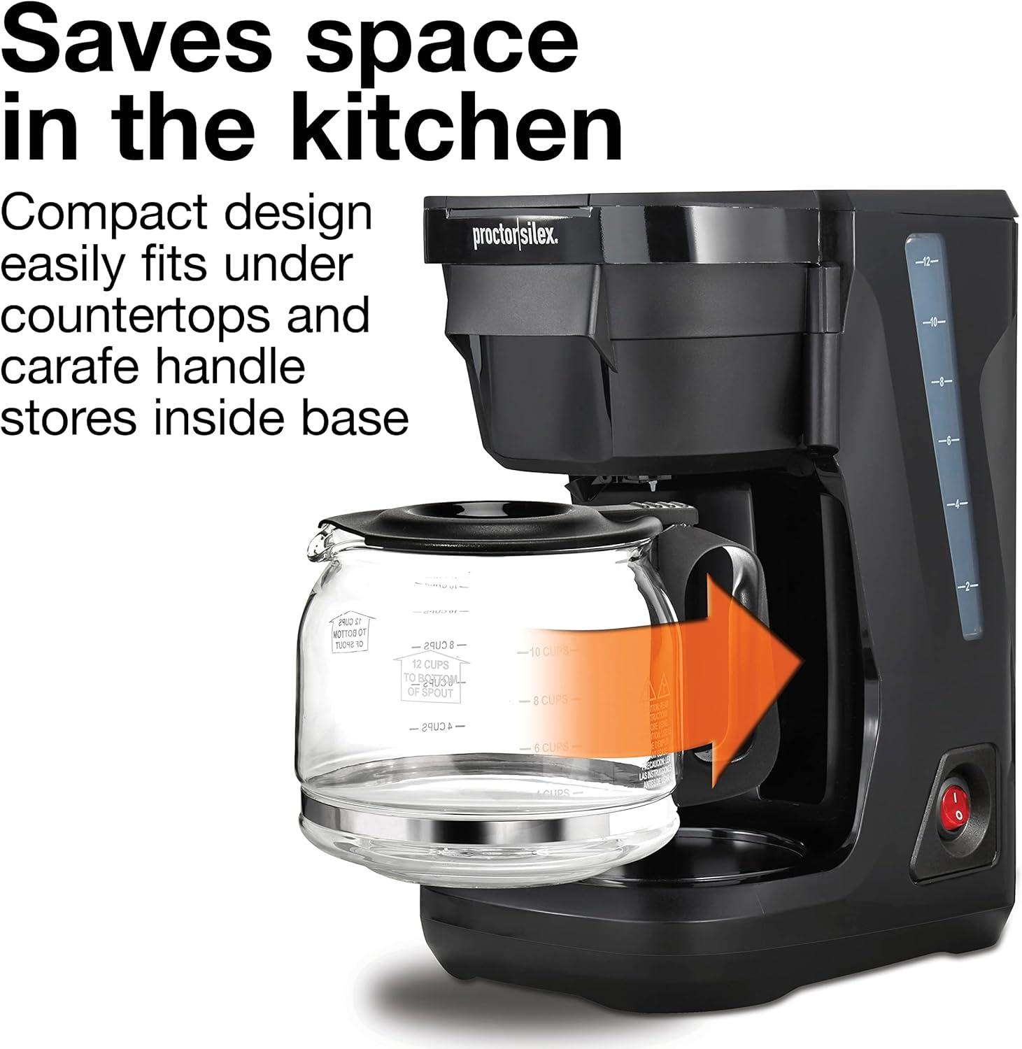 imageProctor Silex FrontFill Drip Coffee Maker Digital amp Programmable 12 Cup Glass Carafe Black and Silver 43685PSCompact