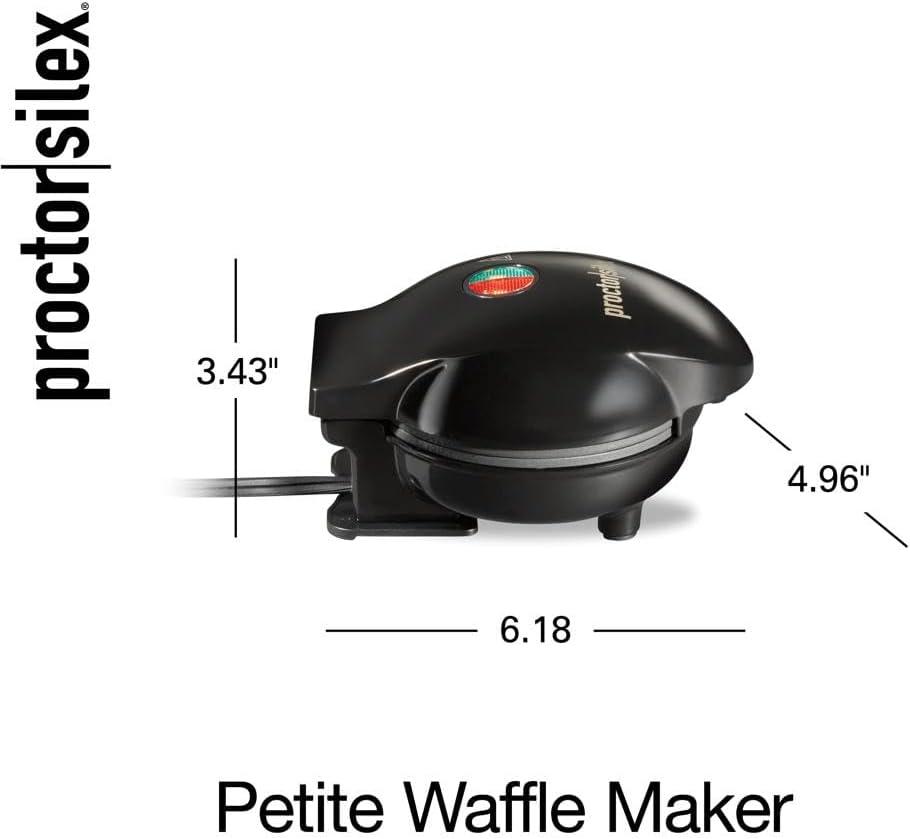 imageProctor Silex Mini Waffle Maker Machine with 4 Round Nonstick Grids Make Personalized Individual Breakfast Keto Chaffles and Hashbrowns Compact Black 26100Single Compartment