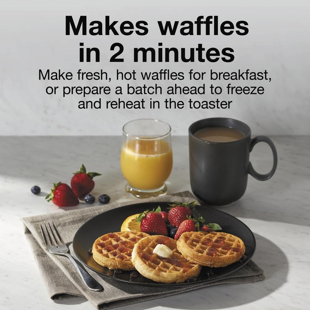 imageProctor Silex Mini Waffle Maker Machine with 4 Round Nonstick Grids Make Personalized Individual Breakfast Keto Chaffles and Hashbrowns Compact Black 26100Single Compartment