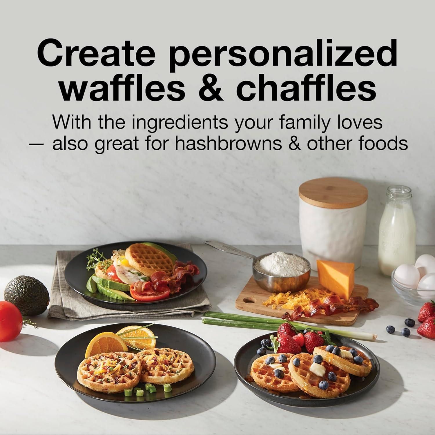 imageProctor Silex Mini Waffle Maker Machine with 4 Round Nonstick Grids Make Personalized Individual Breakfast Keto Chaffles and Hashbrowns Compact Black 26100Double Compartments