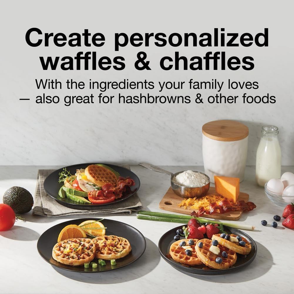 imageProctor Silex Mini Waffle Maker Machine with 4 Round Nonstick Grids Make Personalized Individual Breakfast Keto Chaffles and Hashbrowns Compact Black 26100Single Compartment