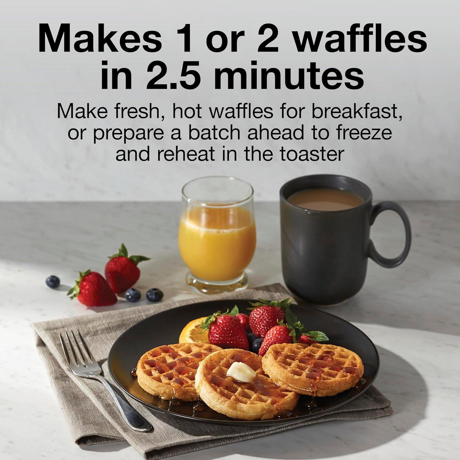 imageProctor Silex Mini Waffle Maker Machine with 4 Round Nonstick Grids Make Personalized Individual Breakfast Keto Chaffles and Hashbrowns Compact Black 26100Double Compartments
