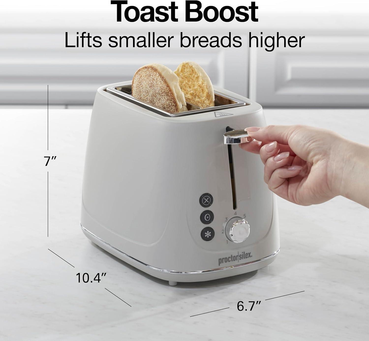imageProctor Silex Plastic 2 Slice Toaster Bagel Defrost amp Cancel Buttons Browning Control With 7 Shades Auto Shutoff SlideOut Crumb Tray Red 22661Oat White