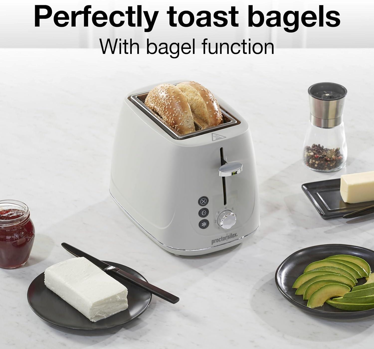 imageProctor Silex Plastic 2 Slice Toaster Bagel Defrost amp Cancel Buttons Browning Control With 7 Shades Auto Shutoff SlideOut Crumb Tray Red 22661Oat White