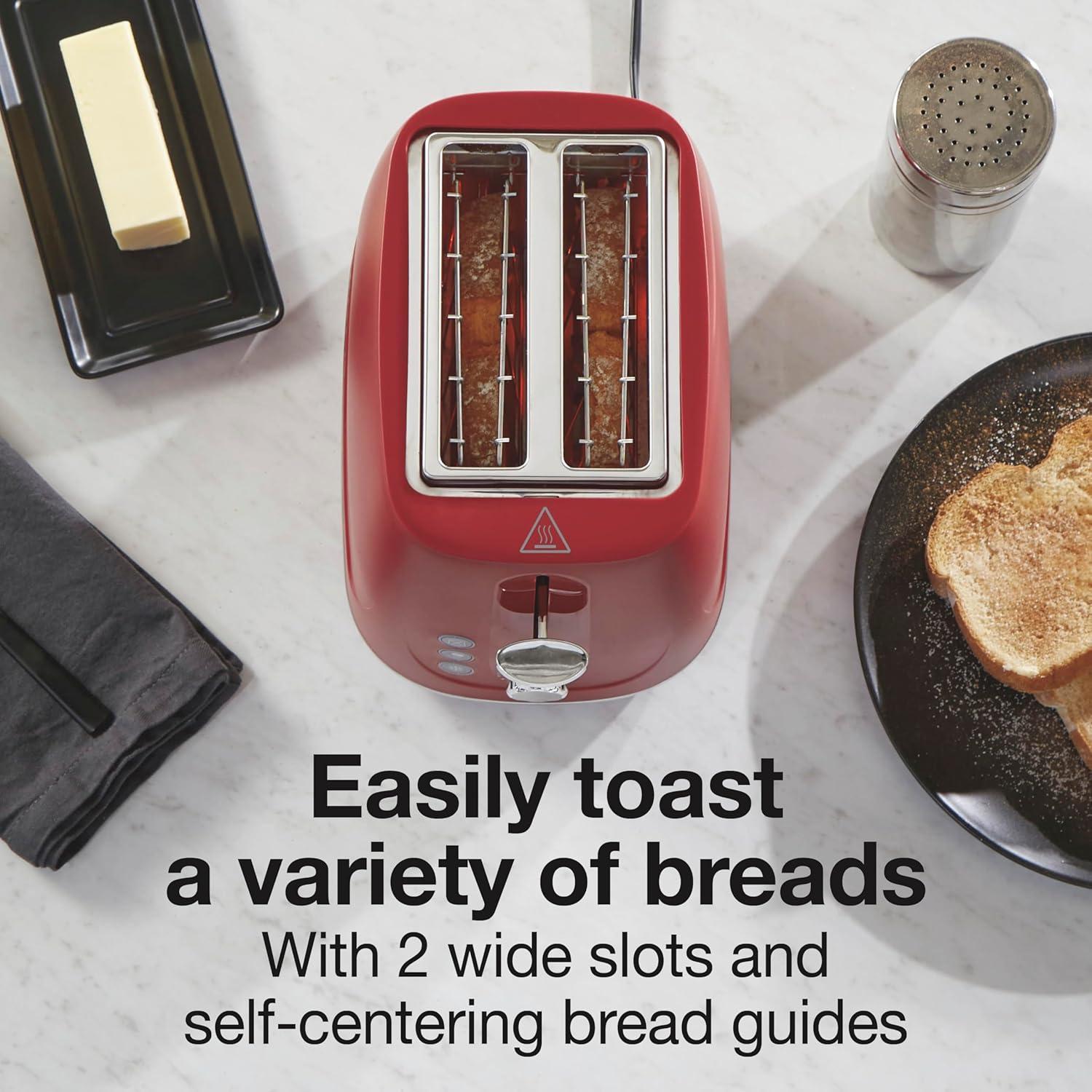 imageProctor Silex Plastic 2 Slice Toaster Bagel Defrost amp Cancel Buttons Browning Control With 7 Shades Auto Shutoff SlideOut Crumb Tray Red 22661Red