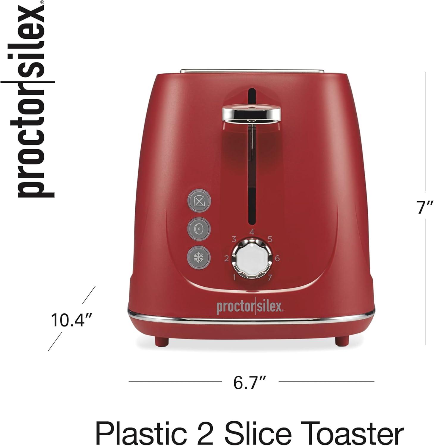 imageProctor Silex Plastic 2 Slice Toaster Bagel Defrost amp Cancel Buttons Browning Control With 7 Shades Auto Shutoff SlideOut Crumb Tray Red 22661Red