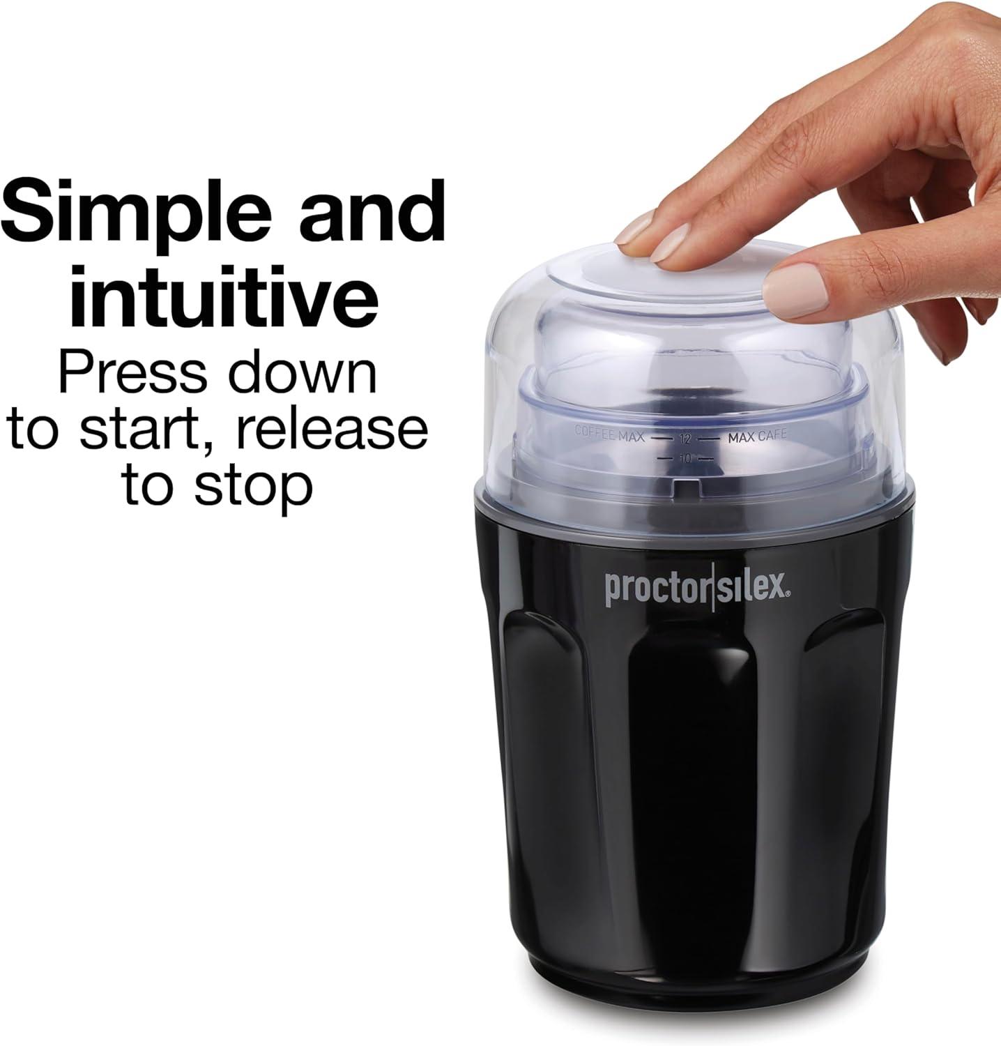 imageProctor Silex Sound Shield Electric Coffee Grinder for Quiet Grinding Stainless Steel Blades Beans Spices and More 12 Cups Black 8040212 Cups