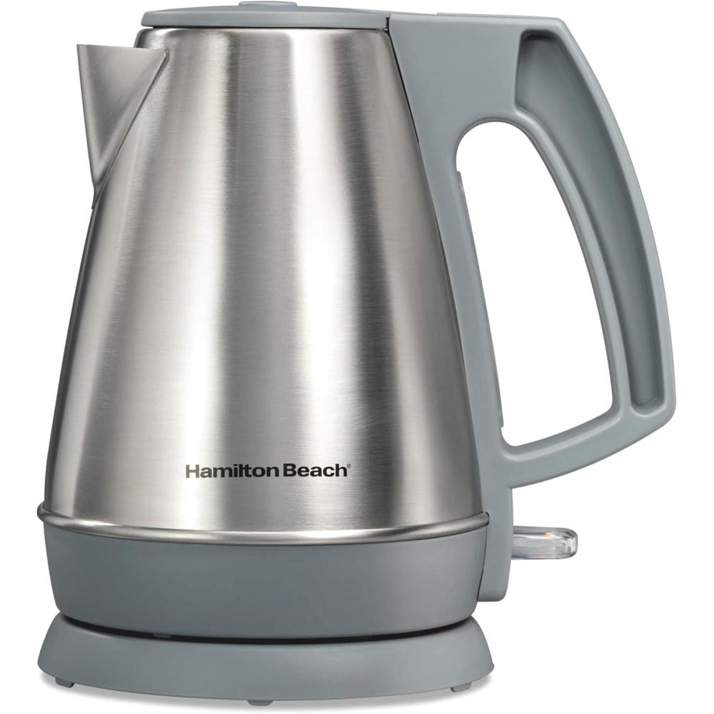 imageHamilton Beach 1 Liter Electric Kettle Water Boiler amp Heater Fast 1500 Watts BPA Free Interior Cordless Serving AutoShutoff and BoilDry Protection Cord Wrap Stainless Steel 41065
