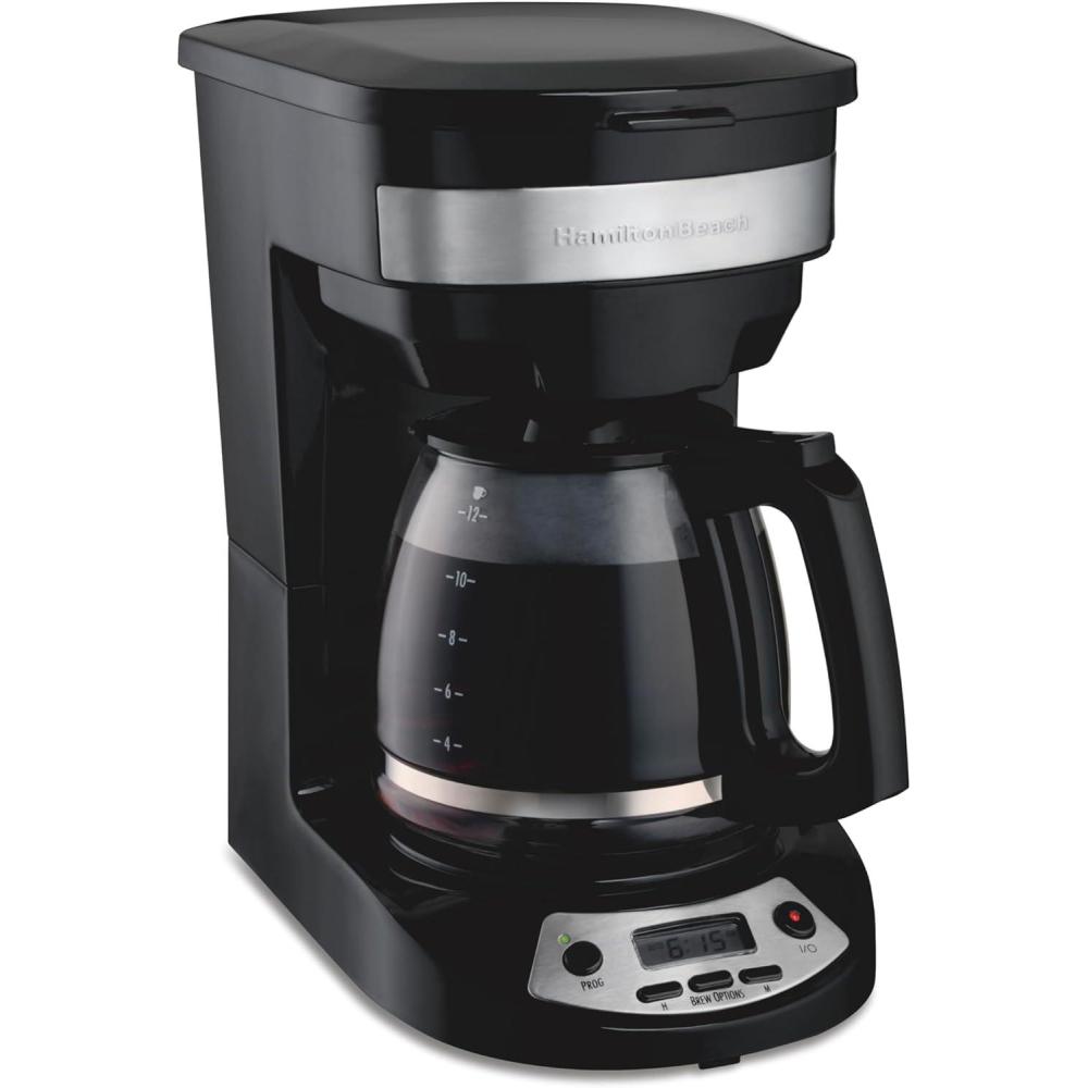 imageHamilton Beach 12 Cup Programmable Drip Coffee Maker Brew Options Glass Carafe 46299 Black with Stainless AccentsBlack with Stainless Accents
