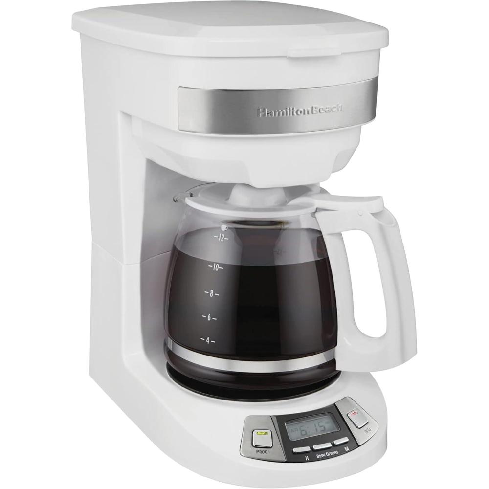 imageHamilton Beach 12 Cup Programmable Drip Coffee Maker Brew Options Glass Carafe 46299 Black with Stainless AccentsWhite