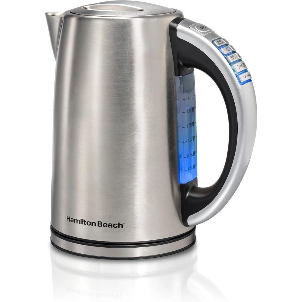 imageHamilton Beach 17 Liter Temperature Control Electric Kettle Water Boiler amp Heater Fast Boiling 1500 Watts BPA Free Cordless AutoShutoff and BoilDry Protection Stainless Steel 41020R18 Quarts