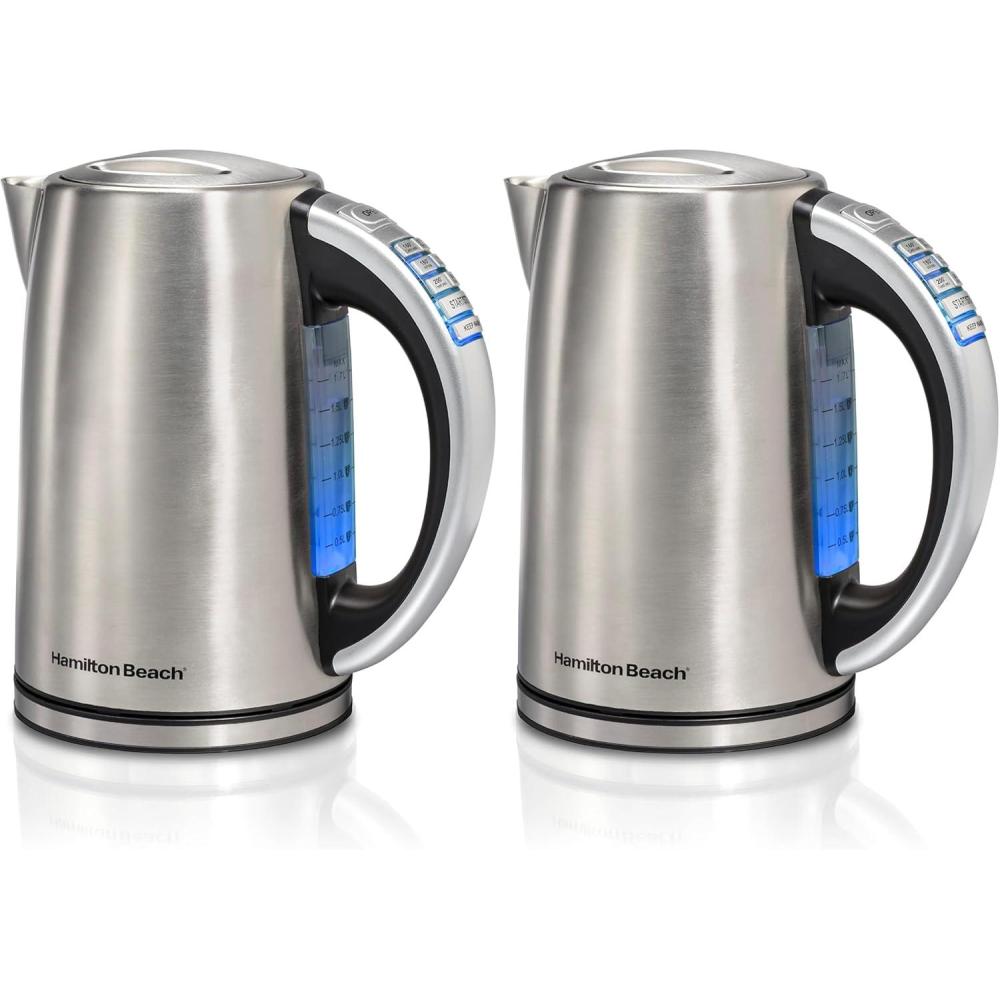 imageHamilton Beach 17 Liter Temperature Control Electric Kettle Water Boiler amp Heater Fast Boiling 1500 Watts BPA Free Cordless AutoShutoff and BoilDry Protection Stainless Steel 41020R18 Quarts Pack of 2