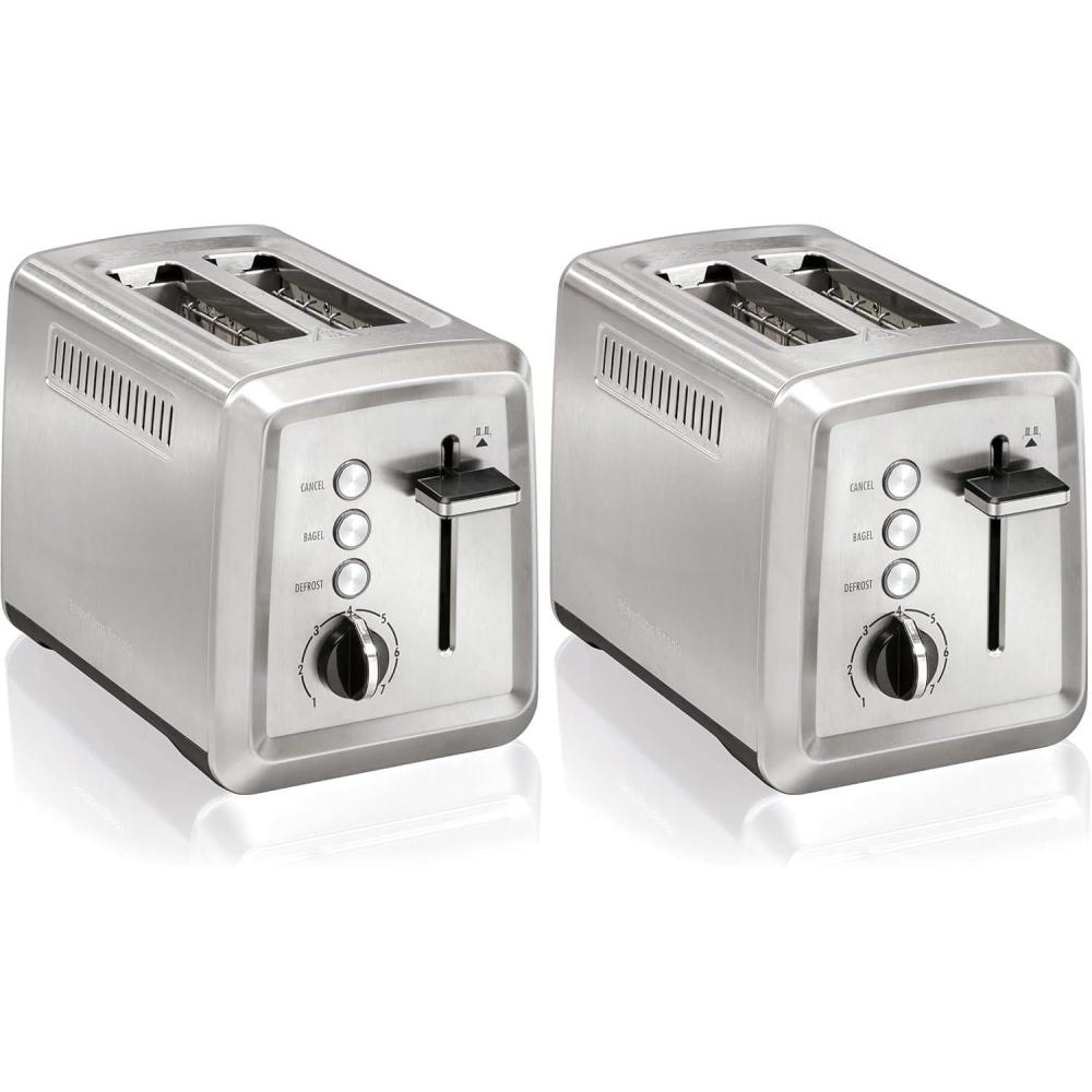 imageHamilton Beach 2 Slice Toaster with ExtraWide Slots Bagel Setting Toast Boost SlideOut Crumb Tray AutoShutoff amp Cancel Button Defrost Function Stainless Steel 22794Stainless Steel