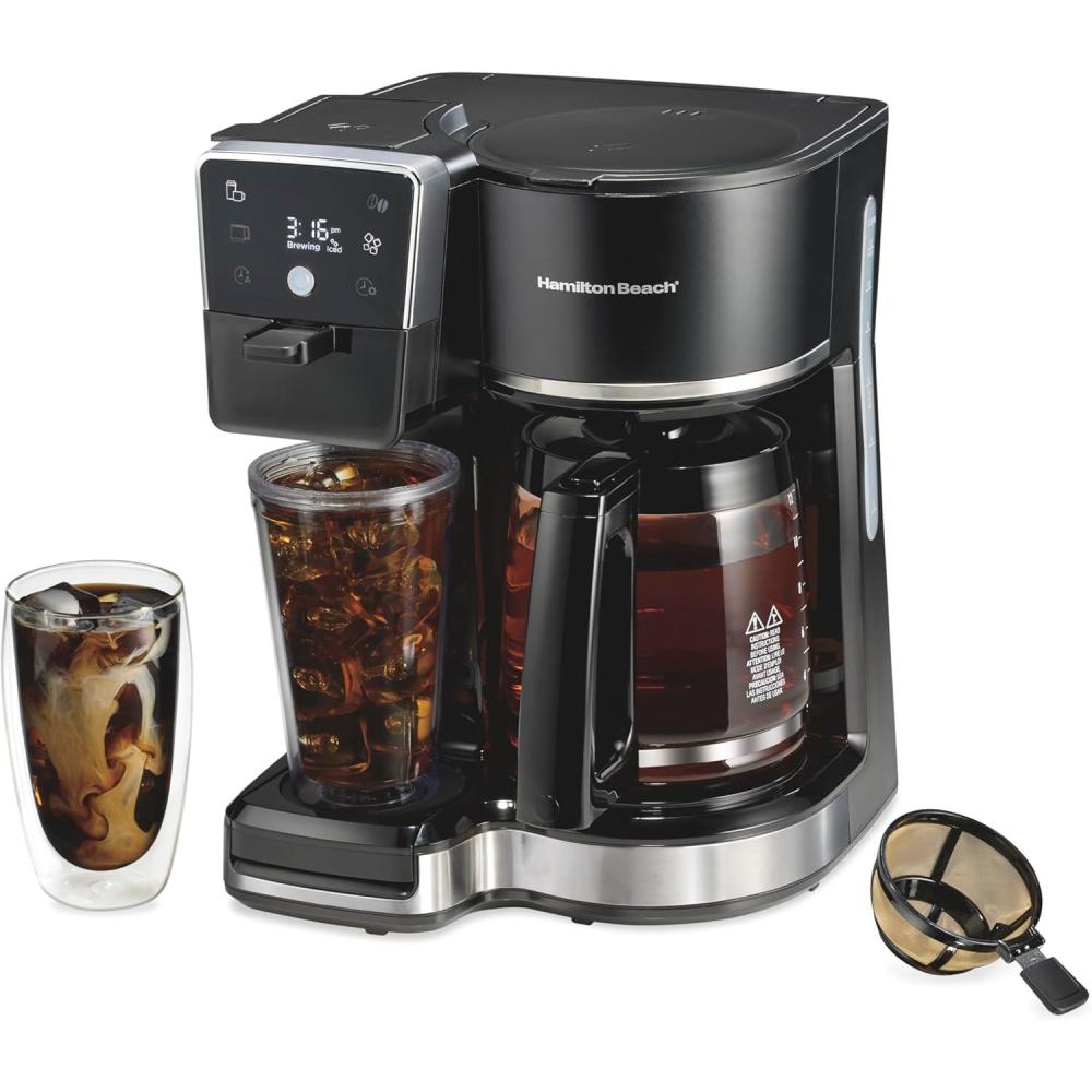 imageHamilton Beach 2Way 12 Cup Programmable Drip Hot and Iced Coffee Maker amp Single Serve Coffee Machine Glass Carafe Auto Pause and Pour Black 47500J
