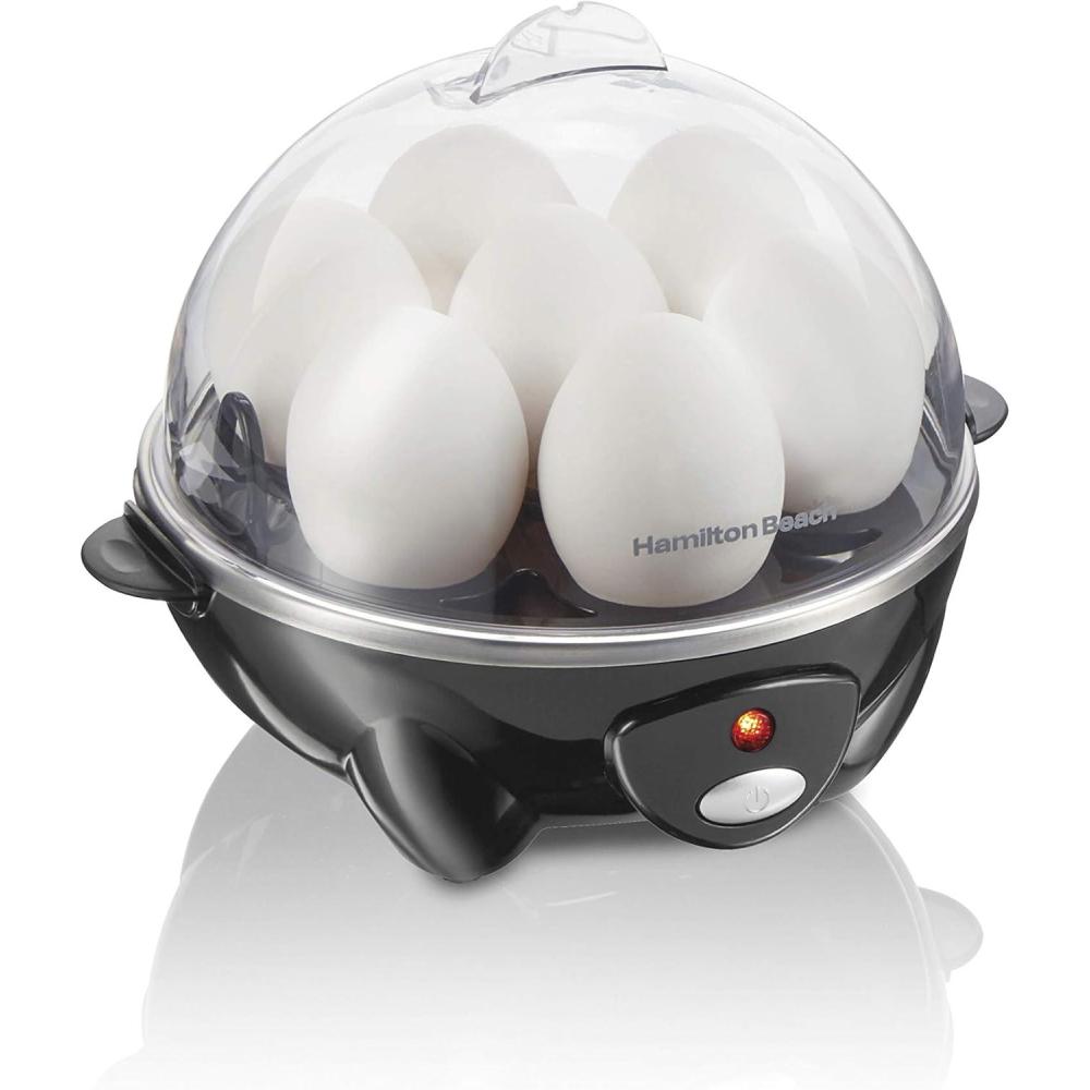 imageHamilton Beach 3in1 Electric Egg Cooker for Hard Boiled Eggs Poacher Eggs Omelet Maker amp Vegetable Steamer Holds 7 Mint 25504Holds 7 Black