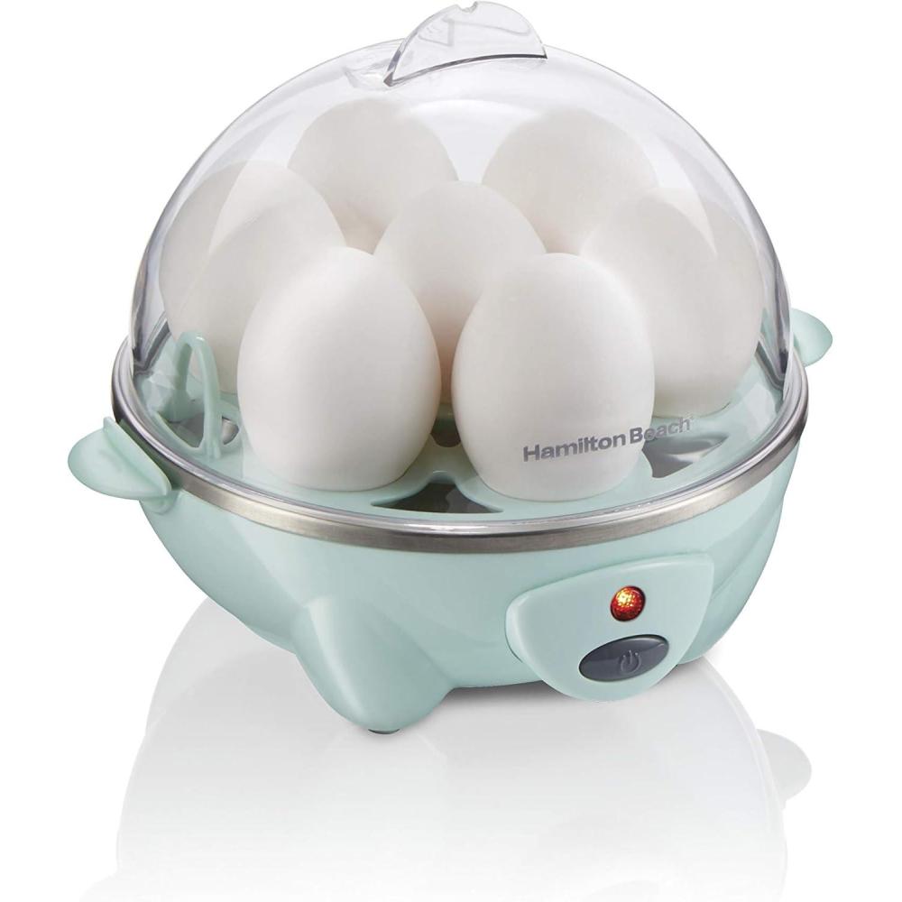 imageHamilton Beach 3in1 Electric Egg Cooker for Hard Boiled Eggs Poacher Eggs Omelet Maker amp Vegetable Steamer Holds 7 Mint 25504Holds 7 Mint