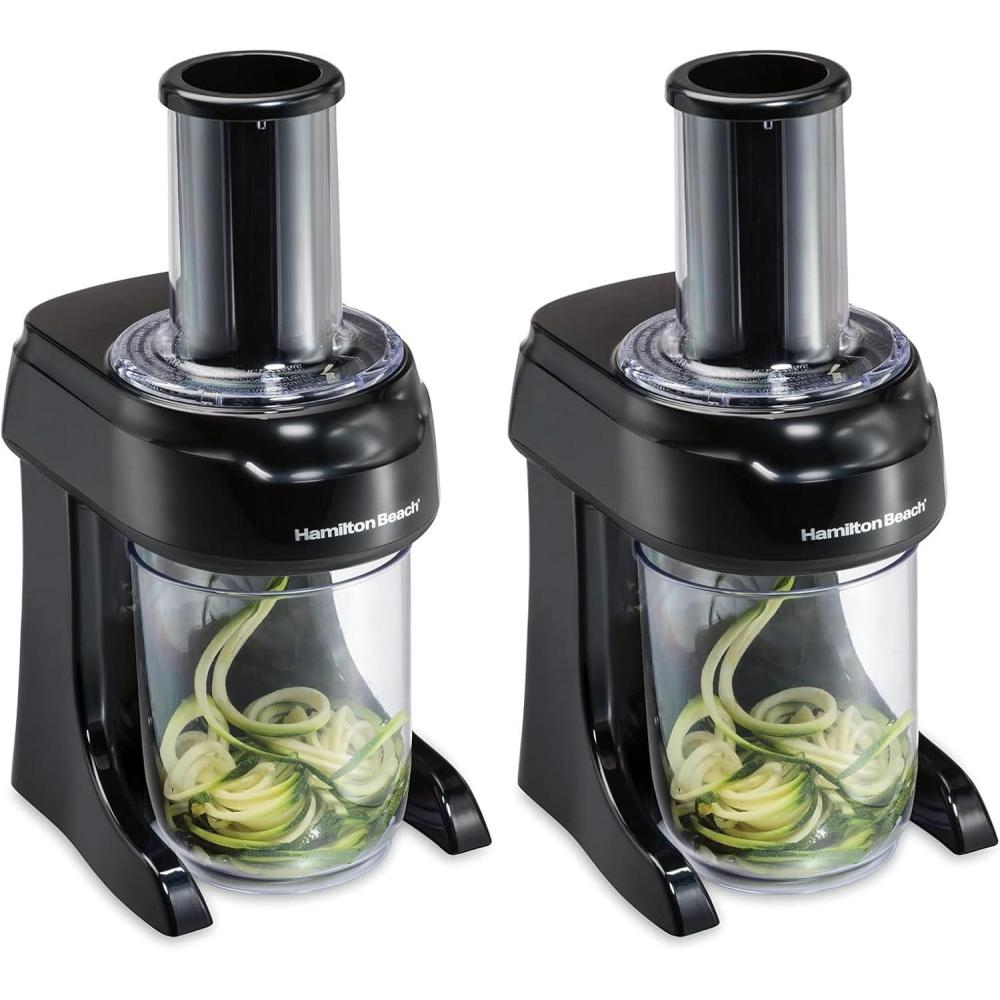 imageHamilton Beach 3in1 Electric Vegetable Spiralizer for Veggie Noodles Zoodle Maker amp Slicer With 3 Cutting Cones for Spaghetti Linguine and Ribbons 6Cups Black 709306cups Pack of 2