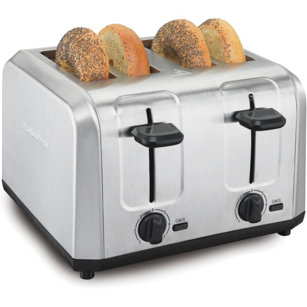 imageHamilton Beach 4 Slice Toaster with Extra Wide Slots for Bagels Shade Selector Toast Boost SlideOut Crumb Tray AutoShutoff and Cancel Button Brushed Stainless Steel 24910