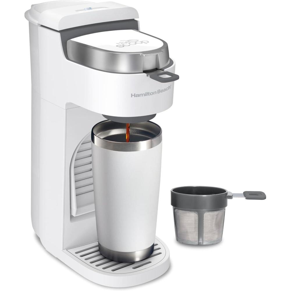 imageHamilton Beach 47621 The Scoop Single Serve Coffee Maker amp Fast Grounds Brewer for 814oz Cups Brews in Minutes Next Gen WhiteWhite