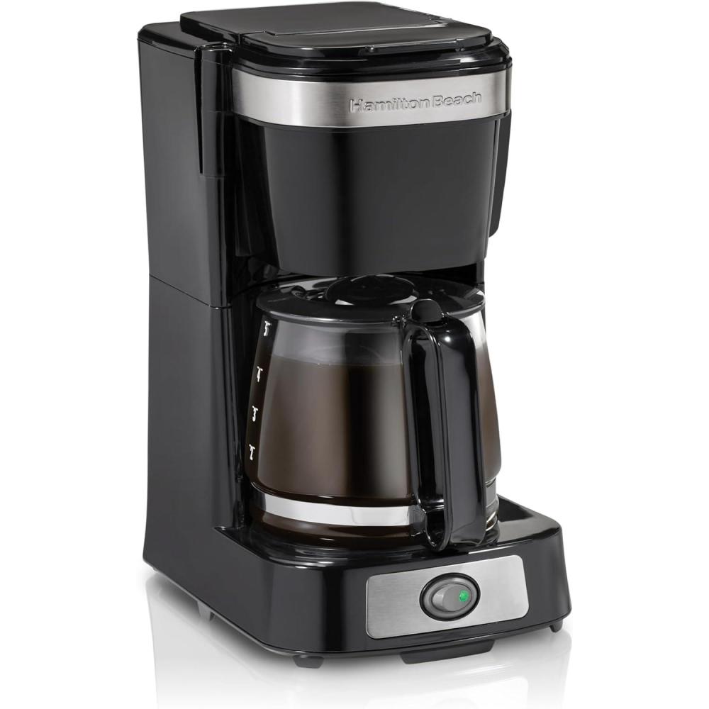imageHamilton Beach 5 Cup Drip Coffee Maker with Easy FrontFill Basket Compact Design Programmable Clock Glass Carafe Auto Pause and Pour Black amp Stainless Steel 461115 Cup Works with Smart Plugs