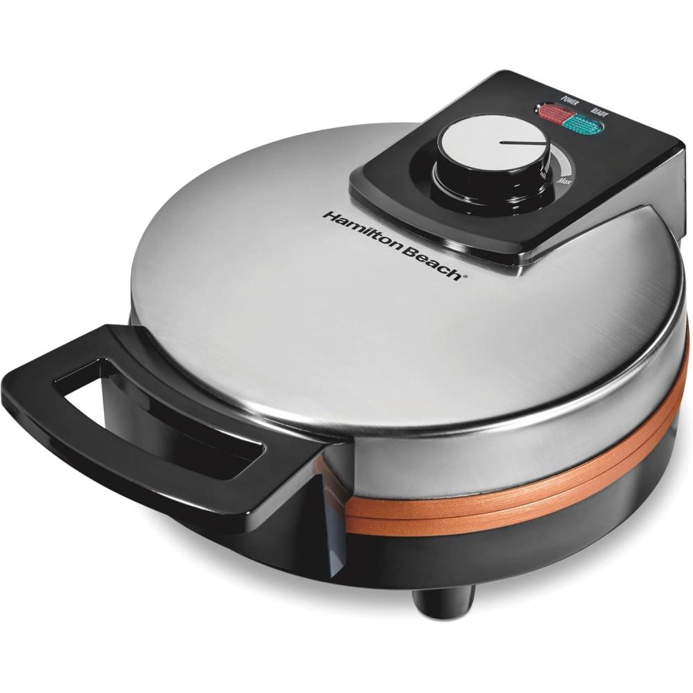 imageHamilton Beach Belgian Waffle Maker with PFASFree NonStick CeramicCoated Plates Browning Control Indicator Lights Stainless Steel 26081Indicator Lights