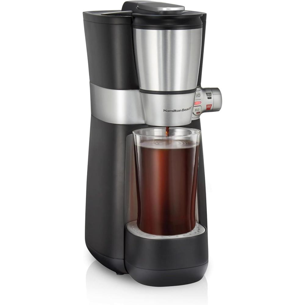 imageHamilton Beach Convenient Craft Rapid Cold and Hot Brew Coffee Maker 16 oz Single Serve Grounds Brewer White 42500Black