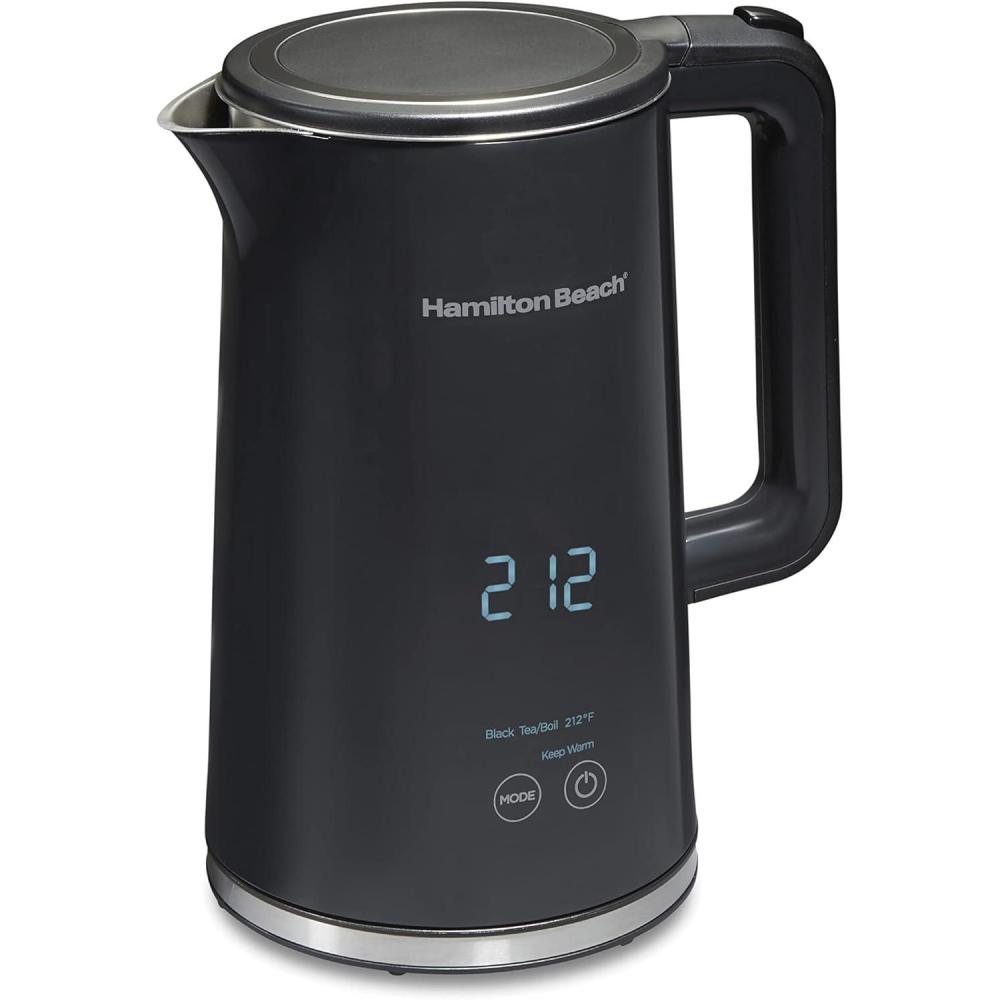 imageHamilton Beach Digital Temperature Control Electric Tea Kettle Hot Water Boiler amp Heater 17L 5 Preset Modes Keep Warm Fast Boil 1500 Watts BPA Free CoolTouch Exterior Black 4103318 Quarts