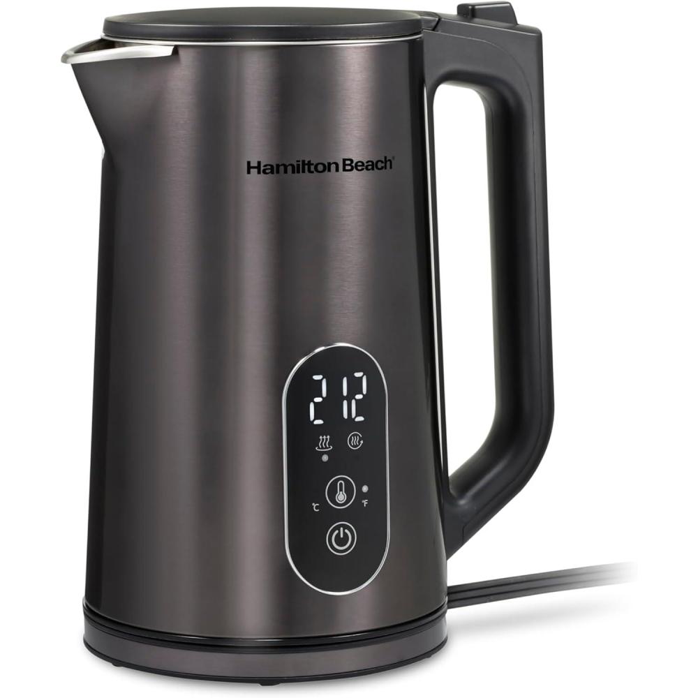 imageHamilton Beach Digital Temperature Control Electric Tea Kettle Hot Water Boiler amp Heater 17L 5 Preset Modes Keep Warm Fast Boil 1500 Watts BPA Free Double Wall Construction Black 40851