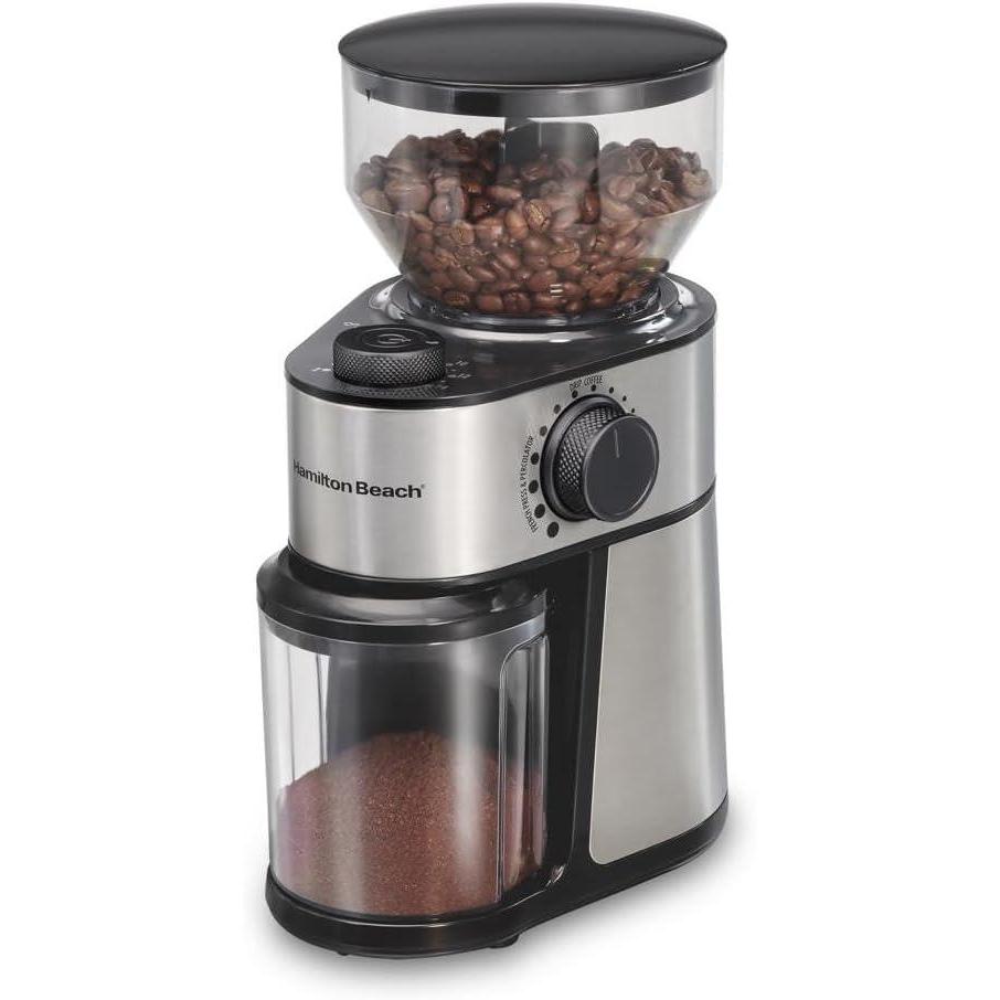 imageHamilton Beach Electric Burr Coffee Grinder with Large 16oz Hopper amp 18 Settings For 214 Cups Stainless Steel 8038516oz