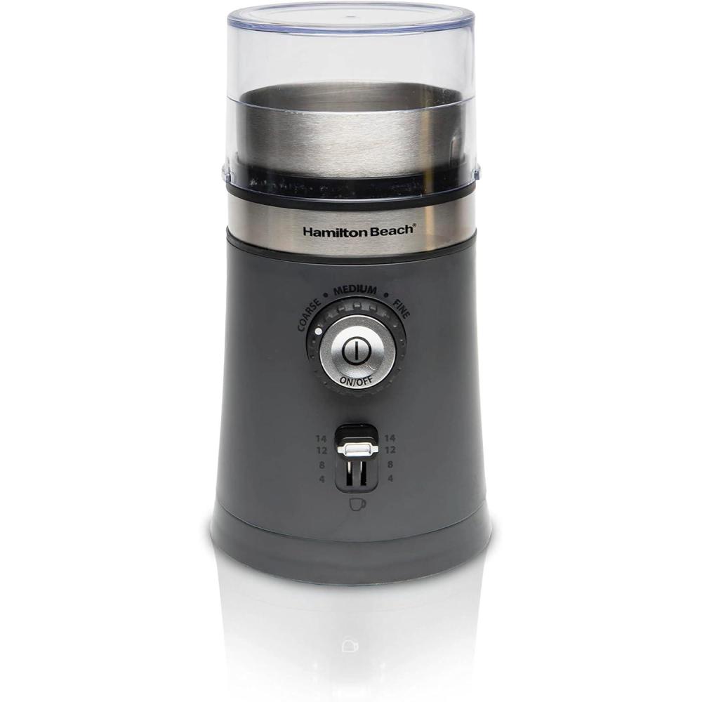 imageHamilton Beach Electric Coffee Grinder for Beans Spices and More with Multiple Grind Settings for up to 14 Cups Removable Stainless Steel Chamber Grey 80396C 10 oz