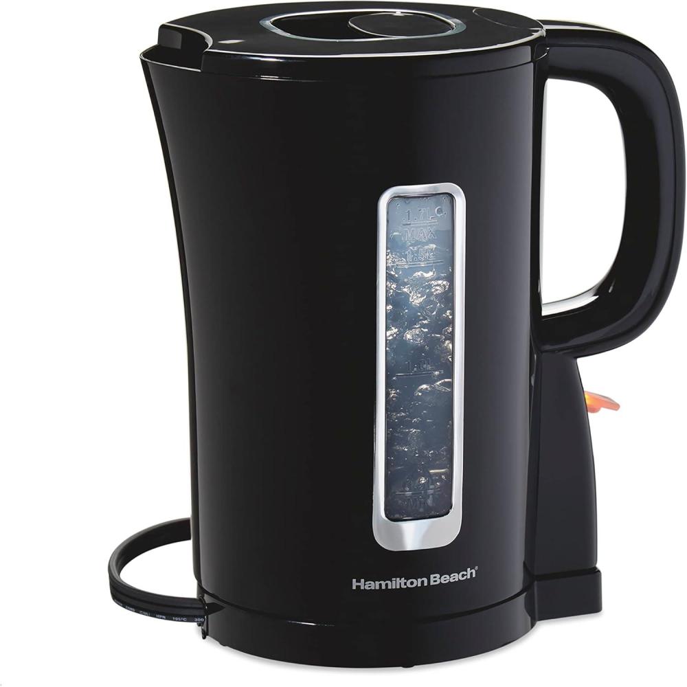 imageHamilton Beach Electric Tea Kettle Water Boiler amp Heater Cordless Serving AutoShutoff amp BoilDry Protection 1500 Watts for Fast Boiling 17 Liter Black 4103818 Quarts