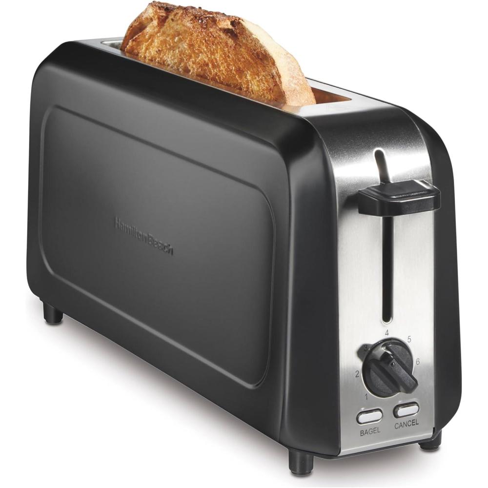 imageHamilton Beach Extra Wide Long Slot 2 Slice Toaster Browning Control With 7 Shades Bagel Function Cancel Button amp Auto Shutoff Modern Slim Design Fits Any Space Black 22989