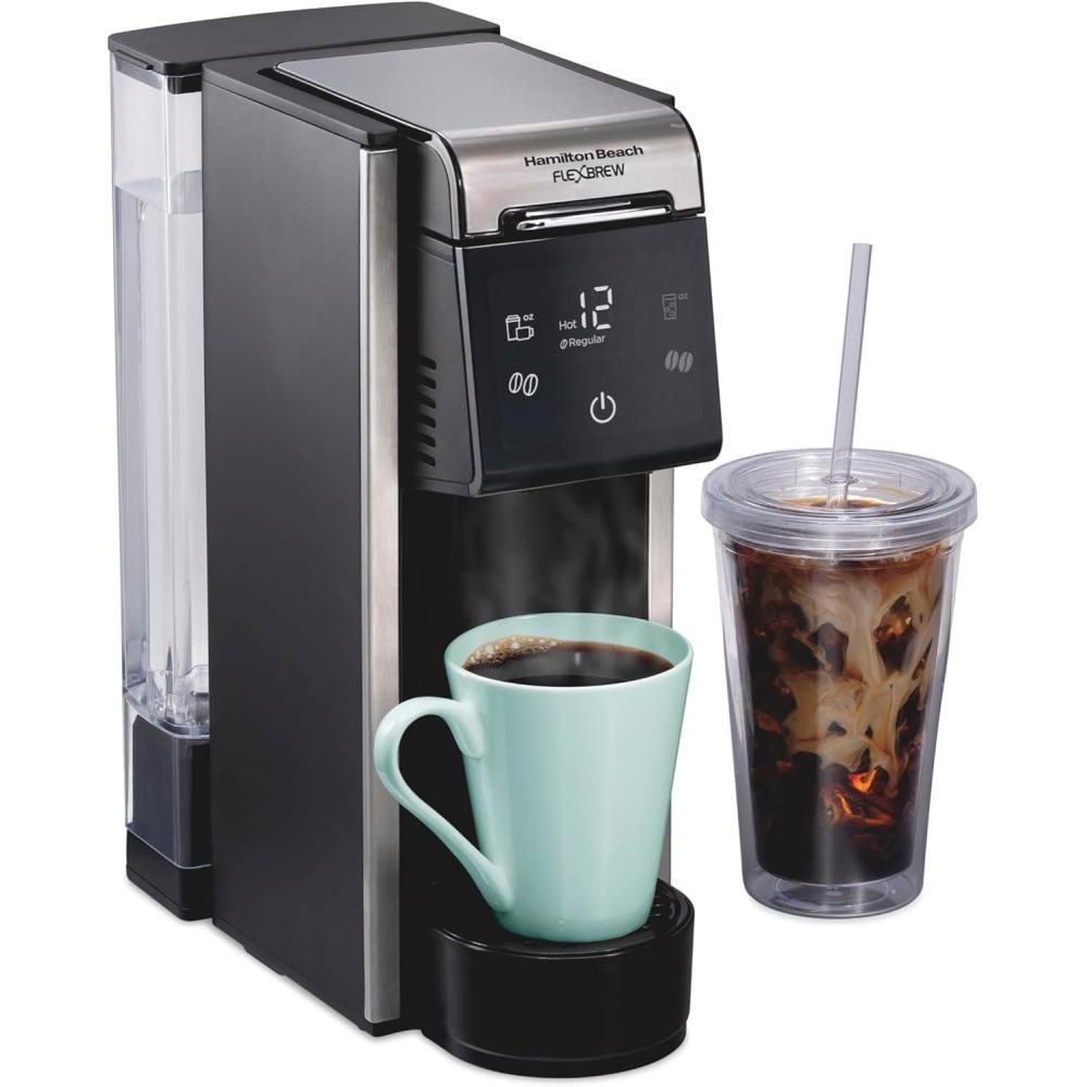 imageHamilton Beach FlexBrew Advanced 4in1 Single Serve Hot amp Iced Coffee Maker with Removable 45 oz Water Reservoir Use Pod Packs and Grounds Fast Brewing LED Touchscreen Black 49925