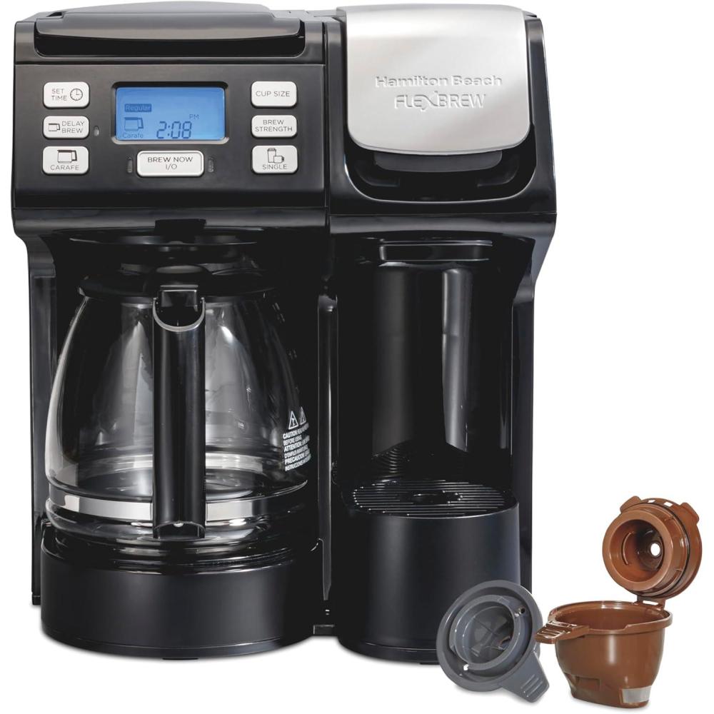imageHamilton Beach FlexBrew Trio 2Way Coffee Maker Compatible with KCup Pods or Grounds Combo Single Serve amp Full 12c Pot Black Fast Brewing Refurbished R49934