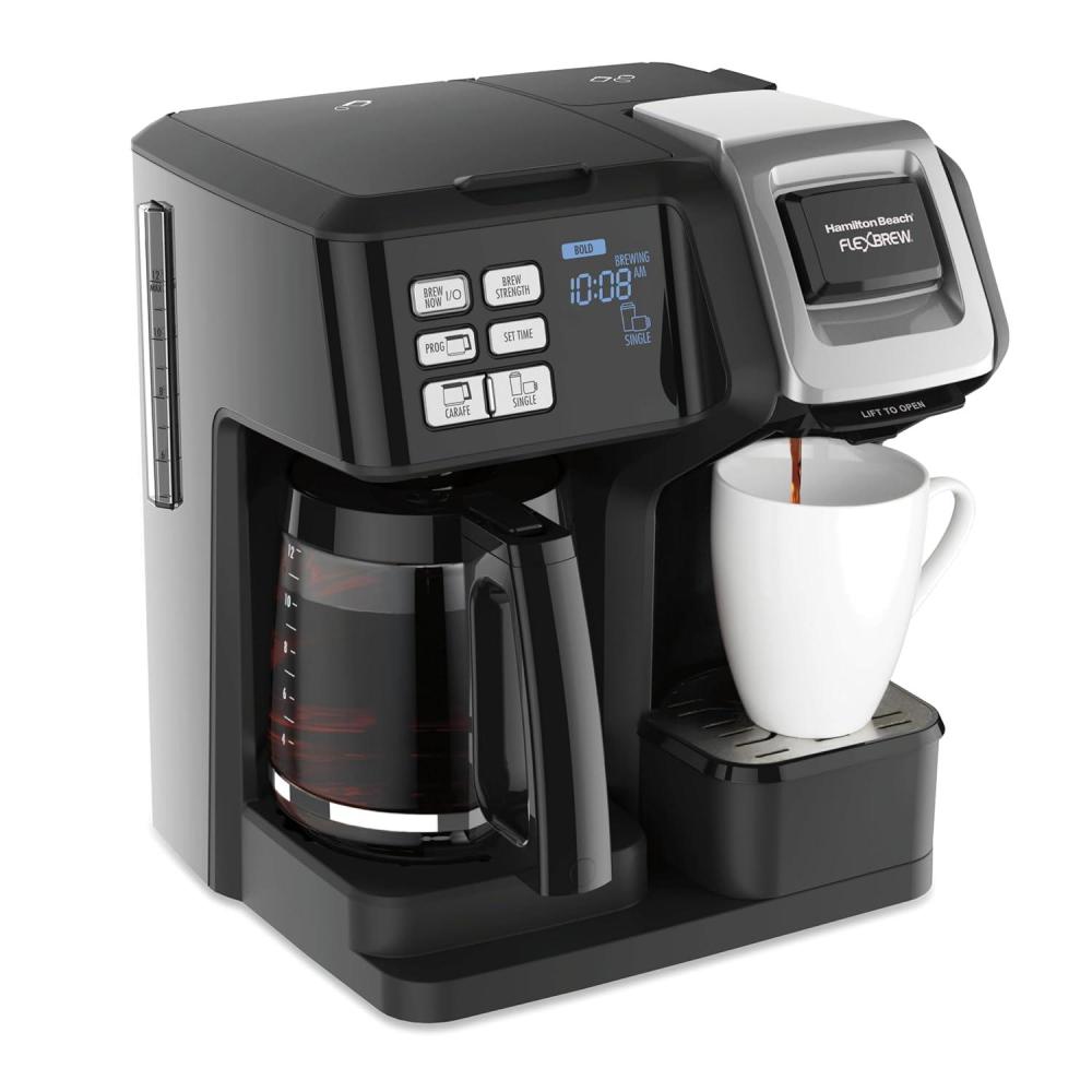 imageHamilton Beach FlexBrew Trio 2Way Coffee Maker Compatible with KCup Pods or Grounds Combo Single Serve amp Full 12c Pot BlackBlack