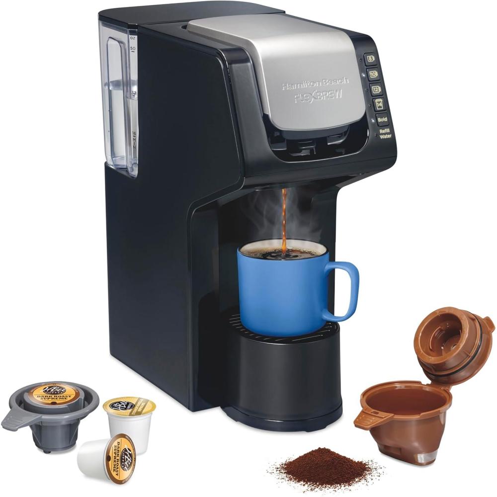 imageHamilton Beach Gen 4 FlexBrew SingleServe Coffee Maker with Removable Reservoir Compatible with Pod Packs and Grounds 50 oz 4 Fast Brewing Options BlackBlack