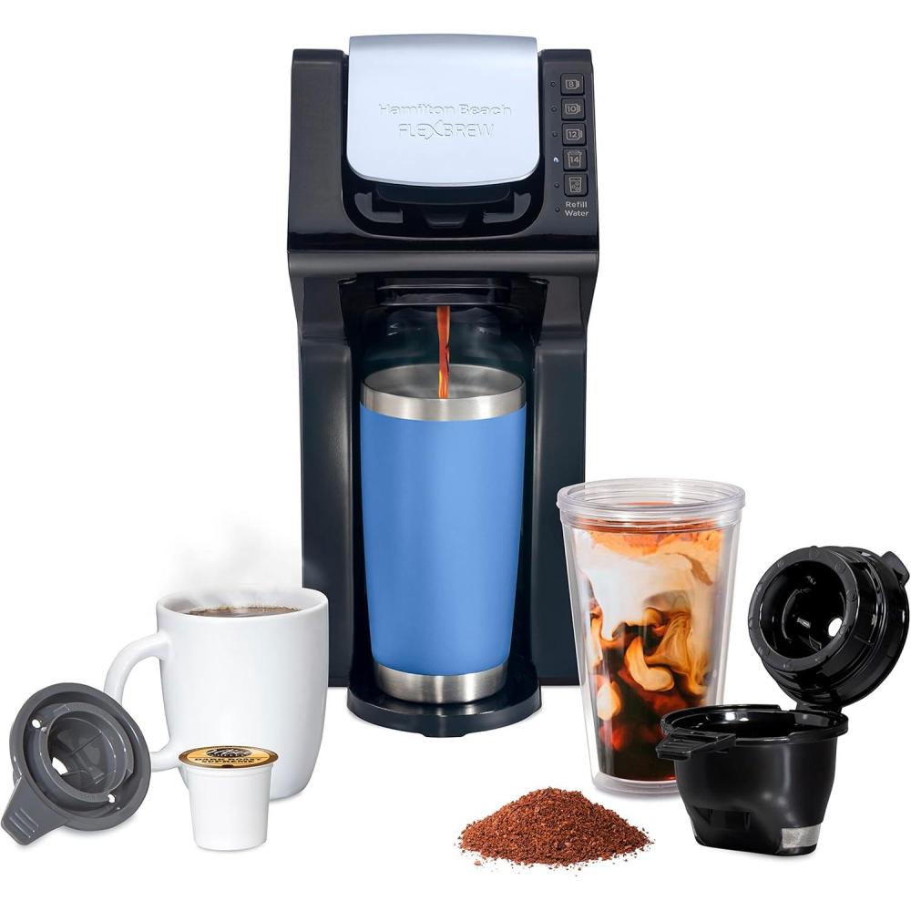 imageHamilton Beach Gen 4 FlexBrew SingleServe Hot amp Iced Coffee Maker with Removable Reservoir Compatible with Pod Packs and Grounds 50 oz 4 Fast Brewing Options Black
