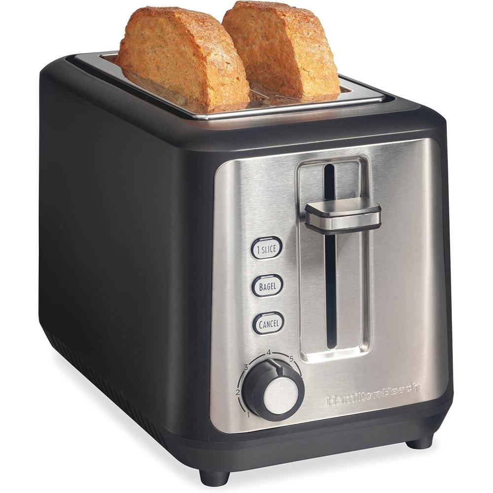 imageHamilton Beach Gourmet 2 Slice Slot Toaster with Extra Long amp Wide Slots SureToast Technology Shade Selector with 7 Browning Levels Bagel Setting Matte Black and Stainless Steel 229962 Slice