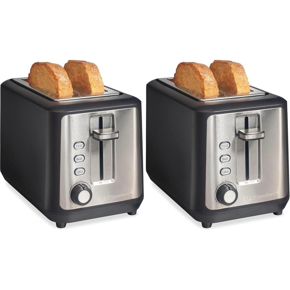 imageHamilton Beach Gourmet 2 Slice Slot Toaster with Extra Long amp Wide Slots SureToast Technology Shade Selector with 7 Browning Levels Bagel Setting Matte Black and Stainless Steel 229962 Slice Pack of 2